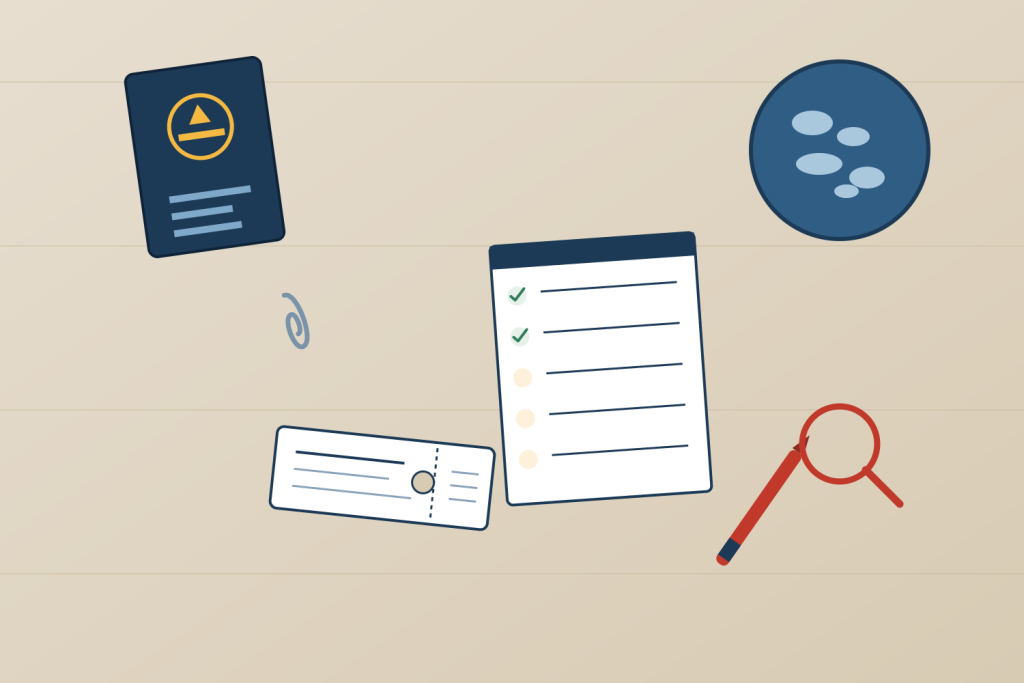 Australian visa application checklist showing passport and required documents